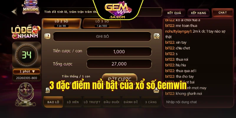 3 đặc điểm nổi bật của xổ số Gemwin